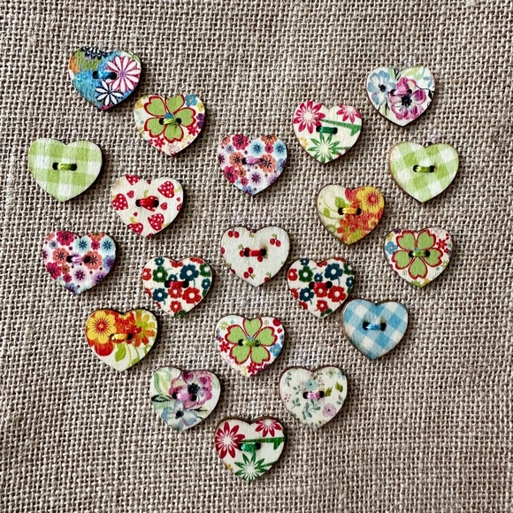 Tote bag, handmade with embellished with heart shaped buttons, - Picture 2 of 5